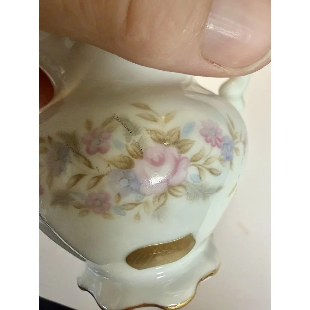 Vintage Lefton China Hand Painted Flowers #6843 Petite Pitcher & Wash Bowl